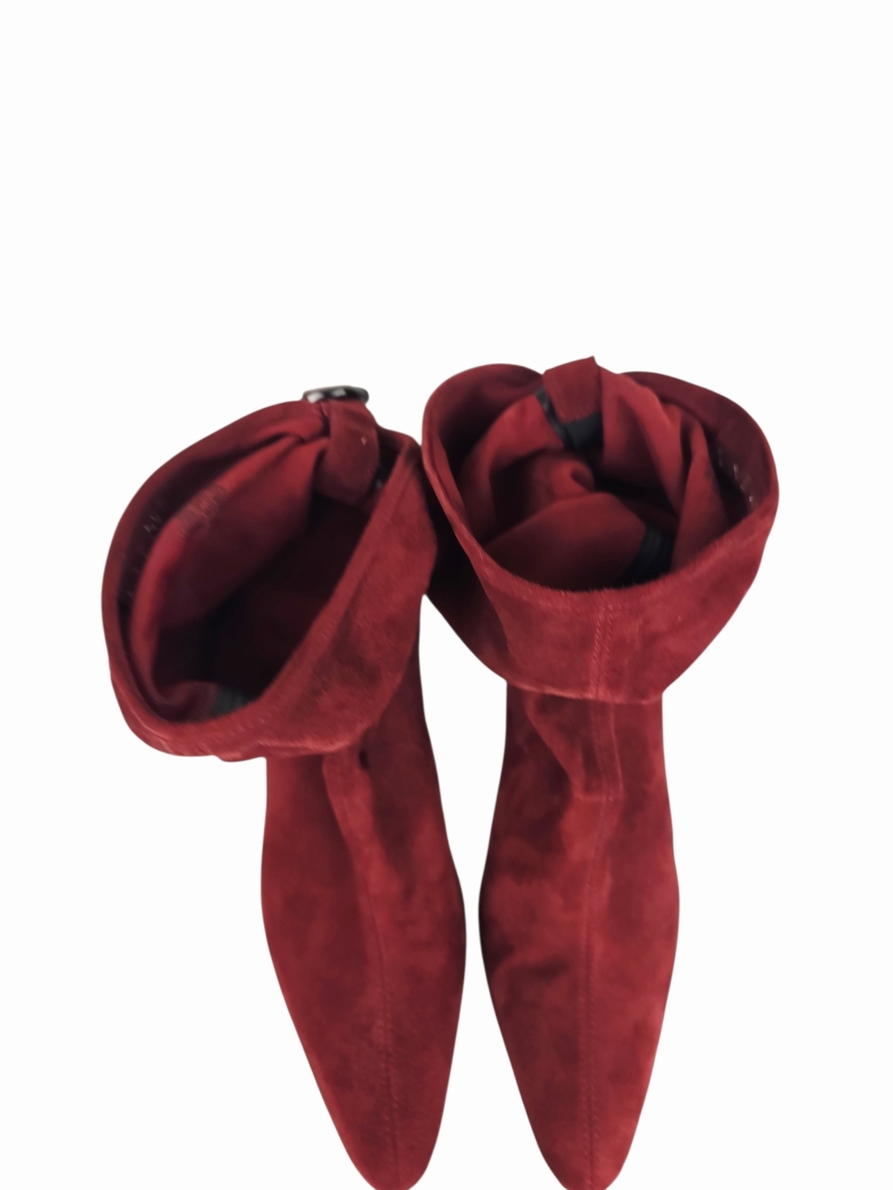 Nine West Wine Red Suede Pointed-Toe Fold-Over Slouch Ankle Booties - Picture 5 of 11